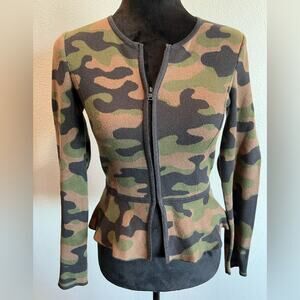 BCBG Size XXS Camo Peplum Zip Up Sweater Jacket Style HXT4J088-3N2